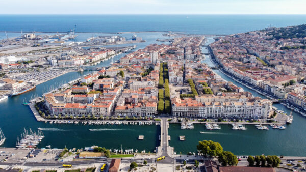 Aerial view of the old town center of Sete in the South of Franc